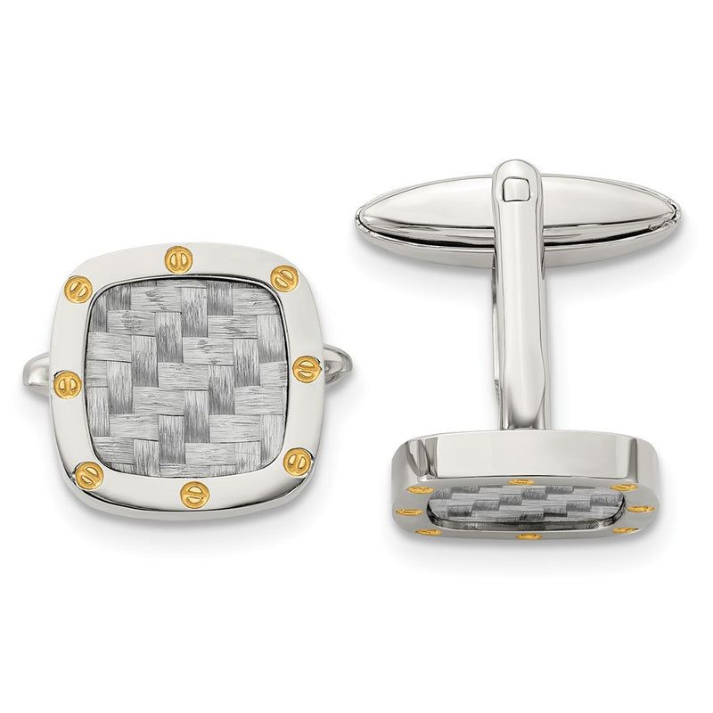 Stainless Steel Chisel Polished Yellow Ip-Plated With Grey Carbon Fiber Inlay Cufflinks