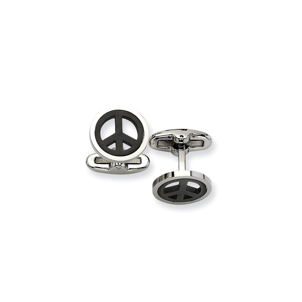 Stainless Steel Black-Plated Peace Symbol Cufflinks