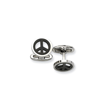 Stainless Steel Black-Plated Peace Symbol Cufflinks