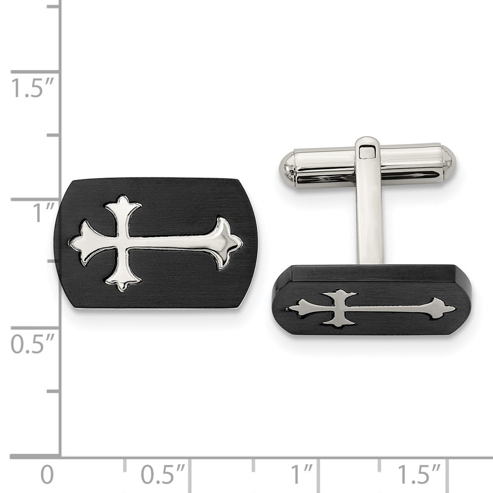 Stainless Steel Chisel Brushed And Polished Black Ip-Plated Cross Cufflinks