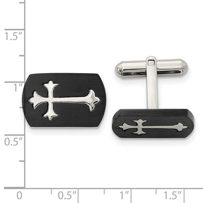 Stainless Steel Chisel Brushed And Polished Black Ip-Plated Cross Cufflinks