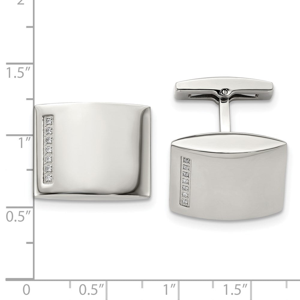 Stainless Steel Chisel Polished Cz Cufflinks