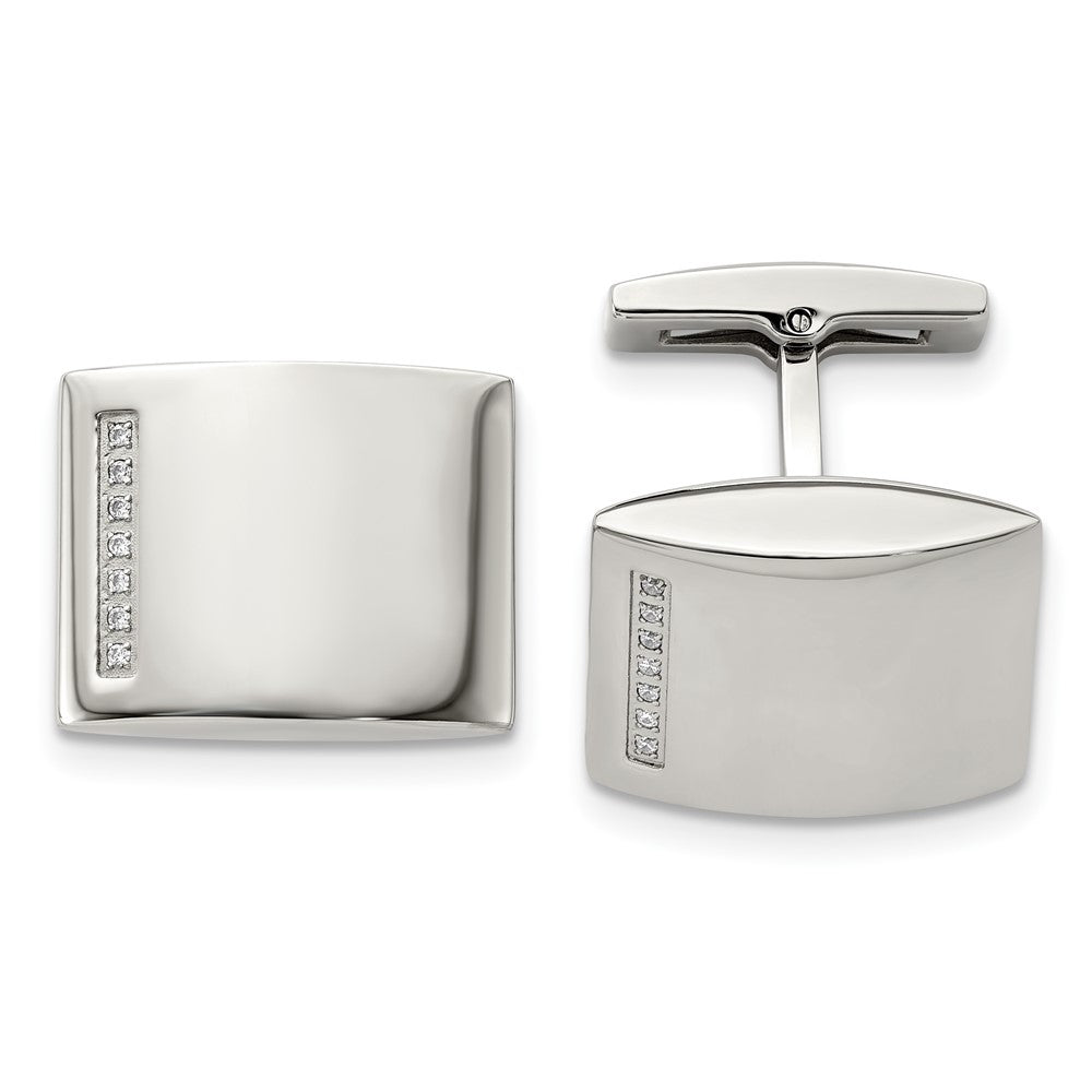 Stainless Steel Chisel Polished Cz Cufflinks