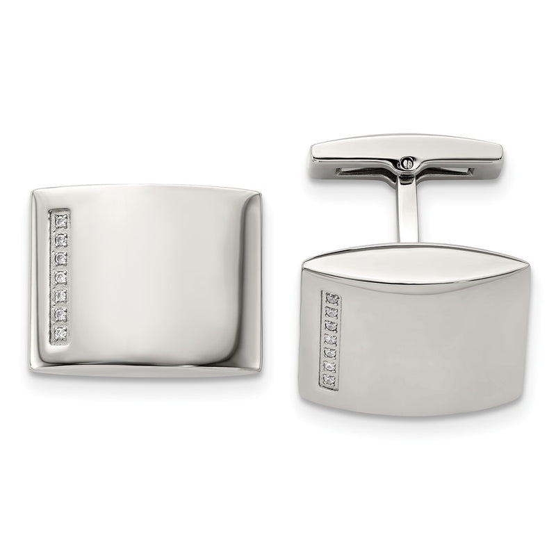 Stainless Steel Chisel Polished Cz Cufflinks