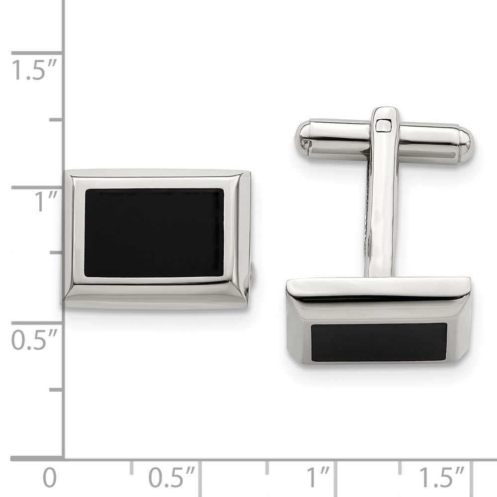 Stainless Steel Chisel Polished Black Ip-Plated Rectangle Cufflinks