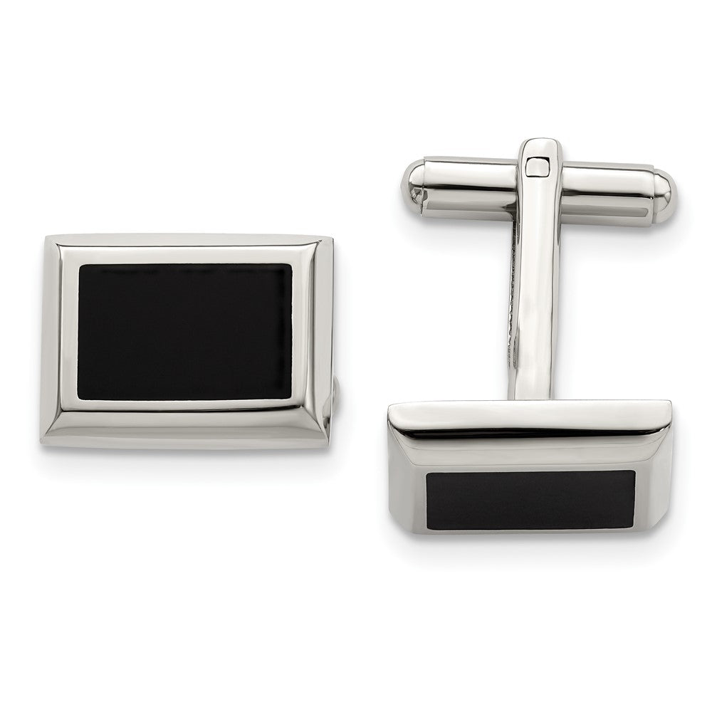 Stainless Steel Chisel Polished Black Ip-Plated Rectangle Cufflinks