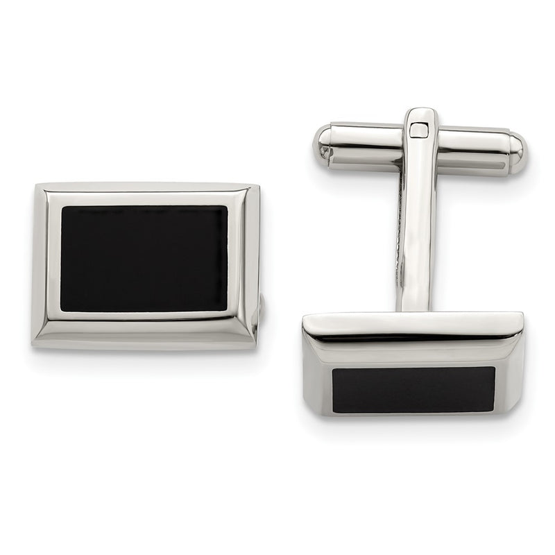 Stainless Steel Chisel Polished Black Ip-Plated Rectangle Cufflinks