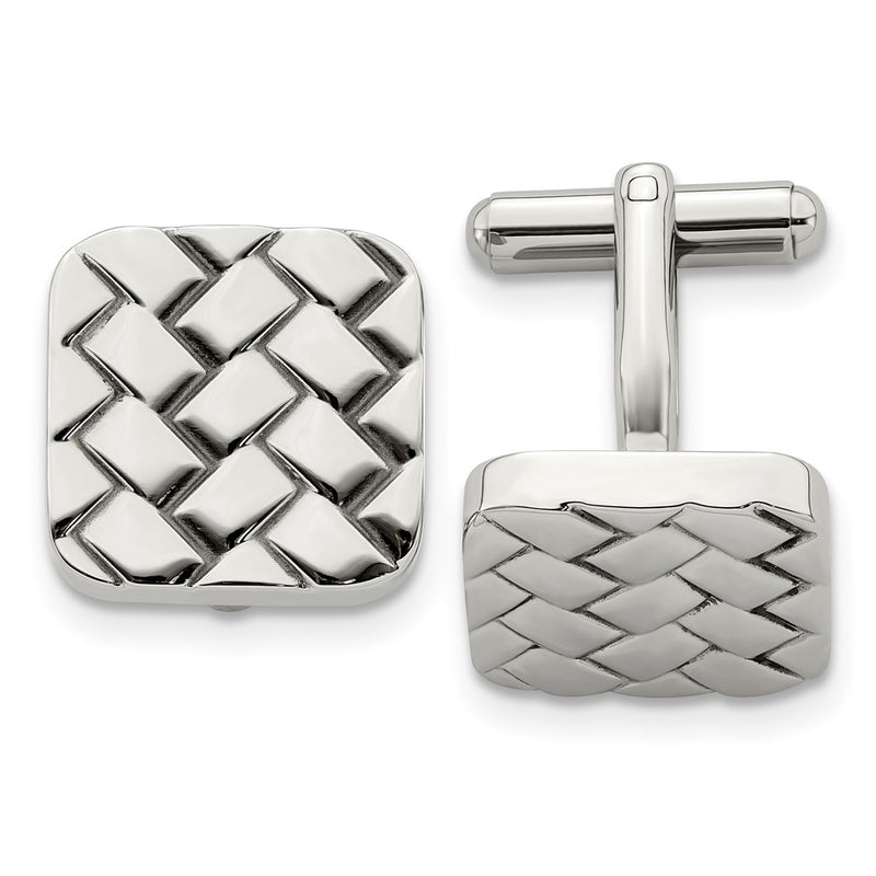 Stainless Steel Chisel Polished Weave Design Cufflinks