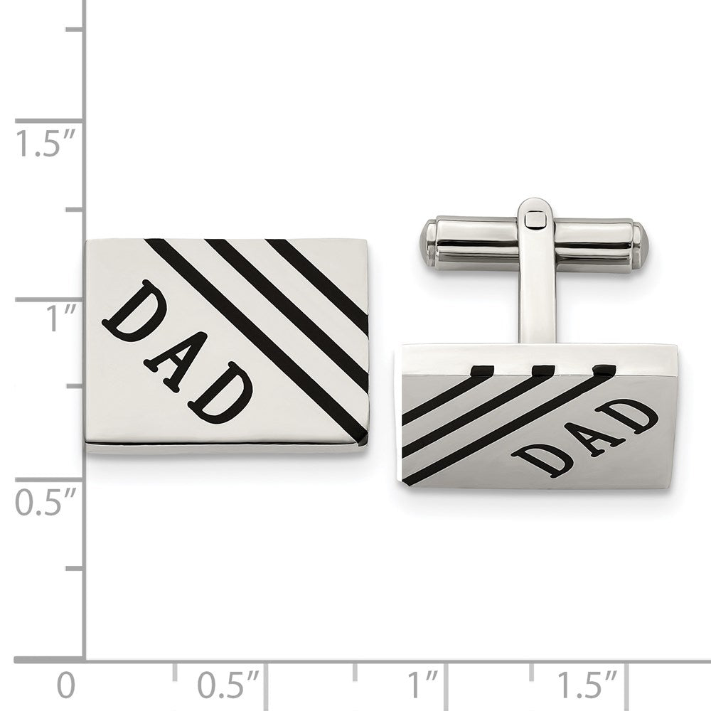 Stainless Steel Chisel Polished Enameled Dad Rectangle Cufflinks