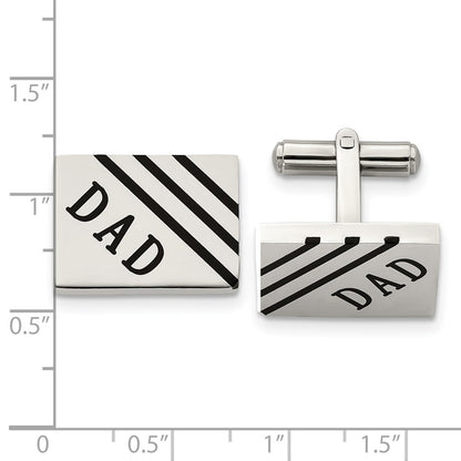 Stainless Steel Chisel Polished Enameled Dad Rectangle Cufflinks