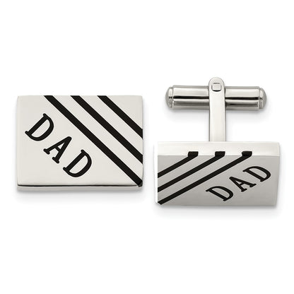 Stainless Steel Chisel Polished Enameled Dad Rectangle Cufflinks