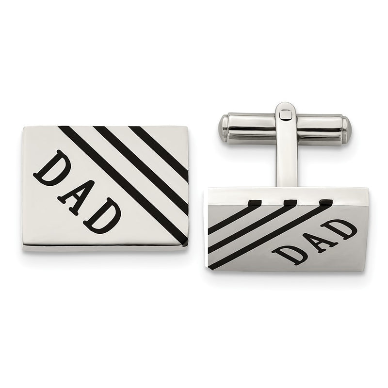 Stainless Steel Chisel Polished Enameled Dad Rectangle Cufflinks