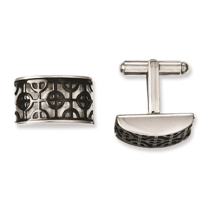 Stainless Steel Fancy Black Ip-Plated Cuff Links
