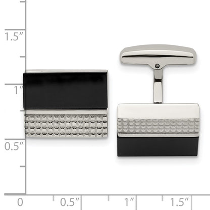 Stainless Steel Polished And Textured Black Agate Square Cufflinks