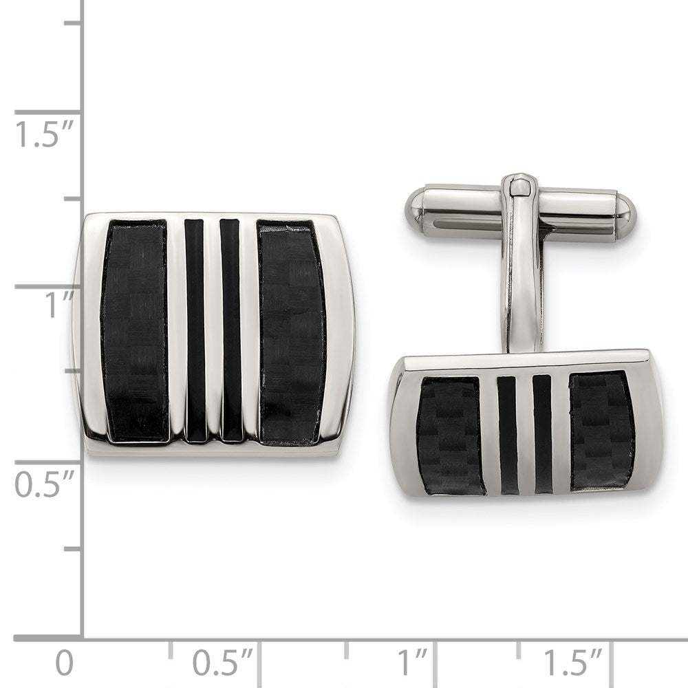 Stainless Steel Chisel Polished With Black Carbon Fiber Inlay And Enamel Cufflinks