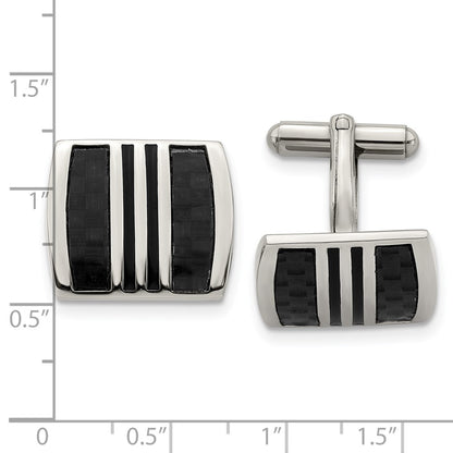 Stainless Steel Chisel Polished With Black Carbon Fiber Inlay And Enamel Cufflinks
