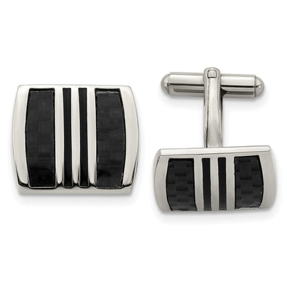 Stainless Steel Chisel Polished With Black Carbon Fiber Inlay And Enamel Cufflinks
