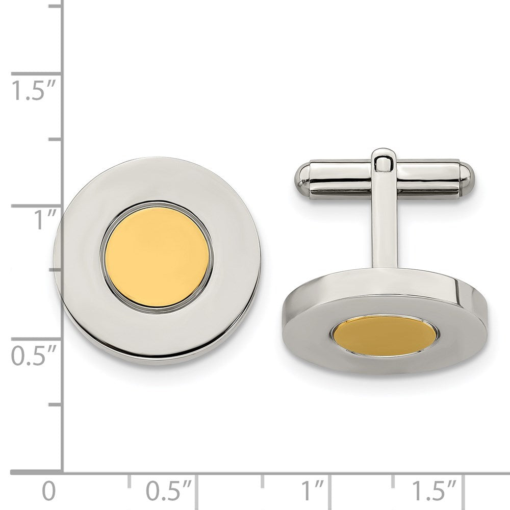 Stainless Steel Chisel Polished Yellow Ip-Plated Circle Cufflinks