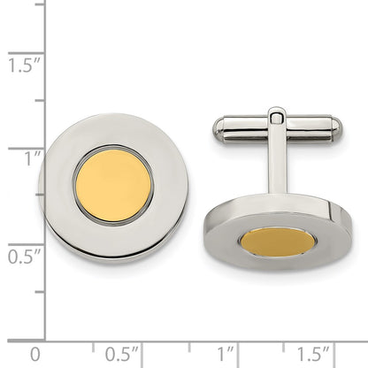 Stainless Steel Chisel Polished Yellow Ip-Plated Circle Cufflinks