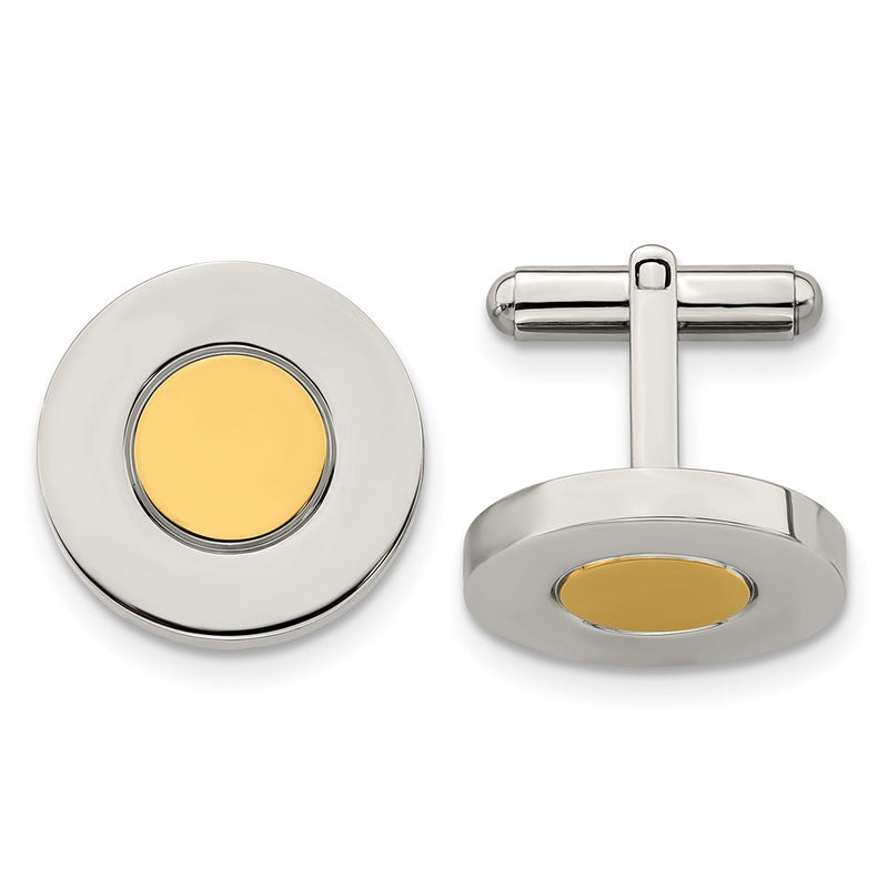 Stainless Steel Chisel Polished Yellow Ip-Plated Circle Cufflinks