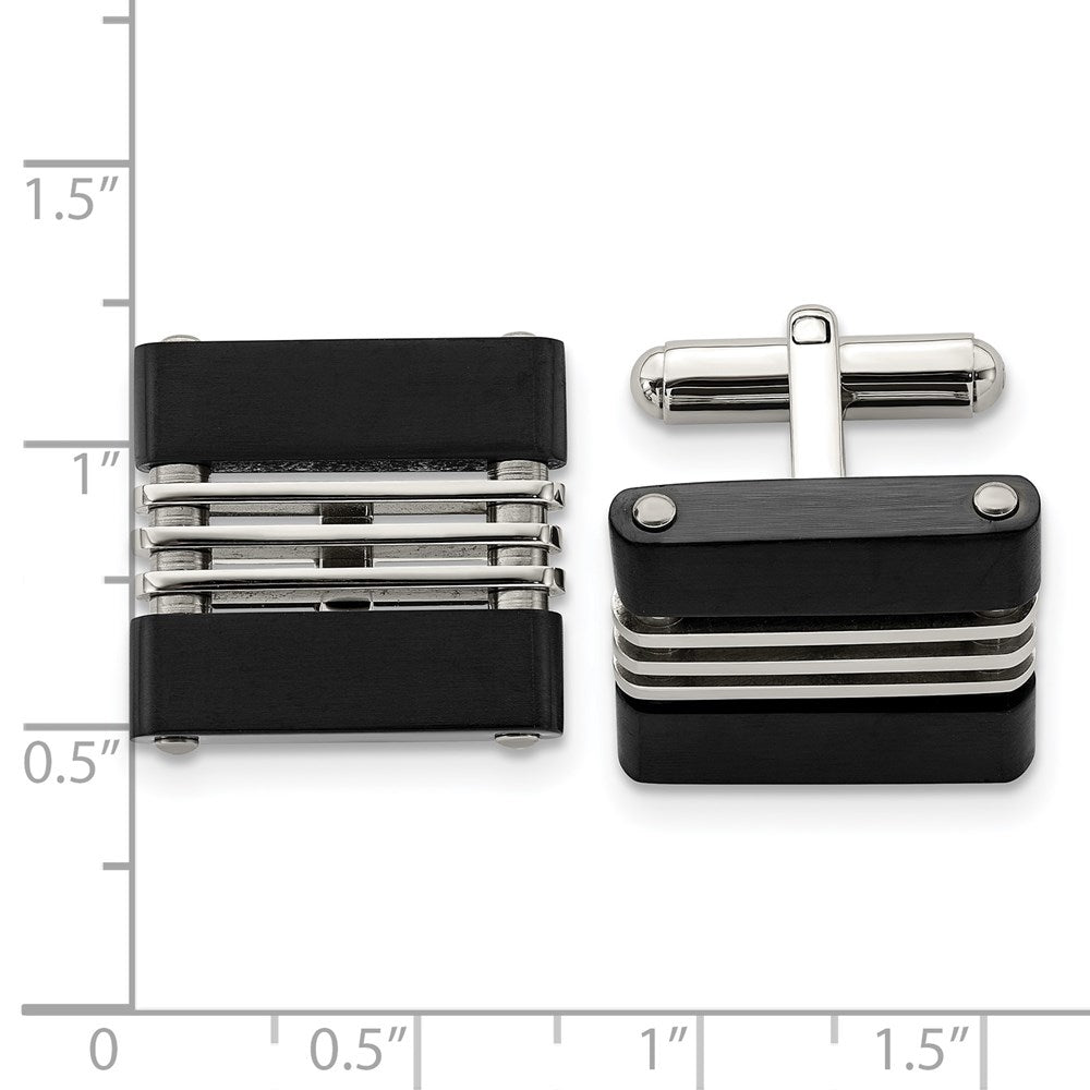 Stainless Steel Brushed And Polished Black Ip-Plated Cufflinks