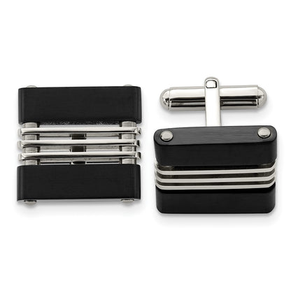 Stainless Steel Brushed And Polished Black Ip-Plated Cufflinks