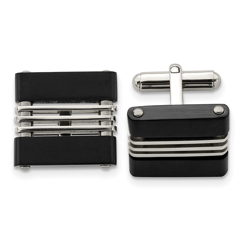 Stainless Steel Brushed And Polished Black Ip-Plated Cufflinks