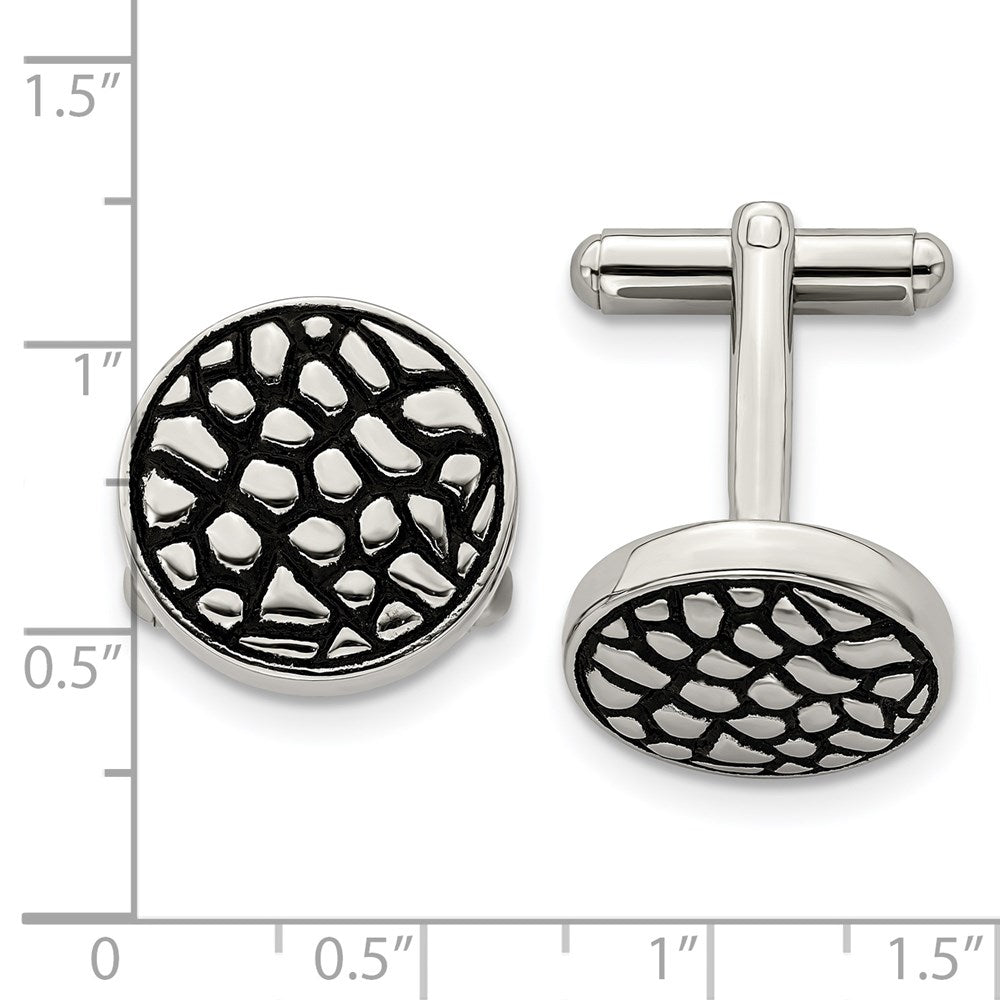 Stainless Steel Antiqued Polished And Textured Circle Cufflinks