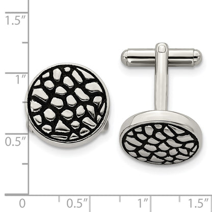 Stainless Steel Antiqued Polished And Textured Circle Cufflinks