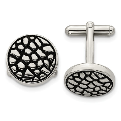 Stainless Steel Antiqued Polished And Textured Circle Cufflinks