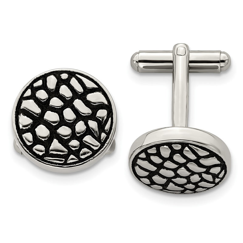 Stainless Steel Antiqued Polished And Textured Circle Cufflinks