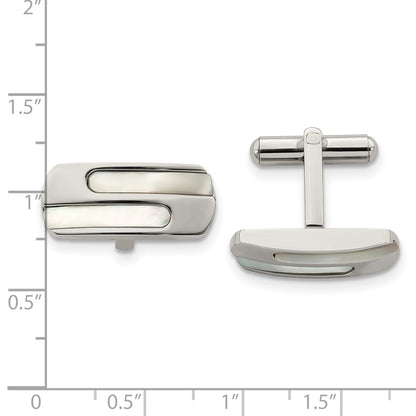 Stainless Steel Polished Mother Of Pearl Cufflinks