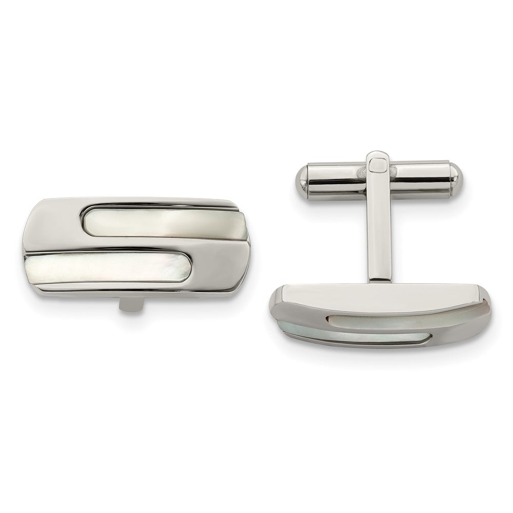 Stainless Steel Polished Mother Of Pearl Cufflinks