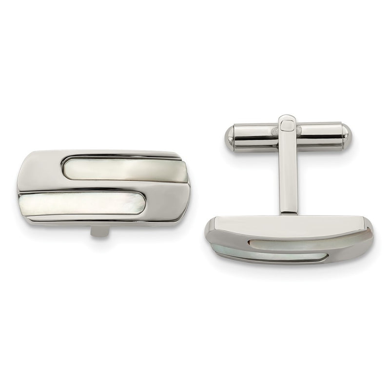 Stainless Steel Polished Mother Of Pearl Cufflinks