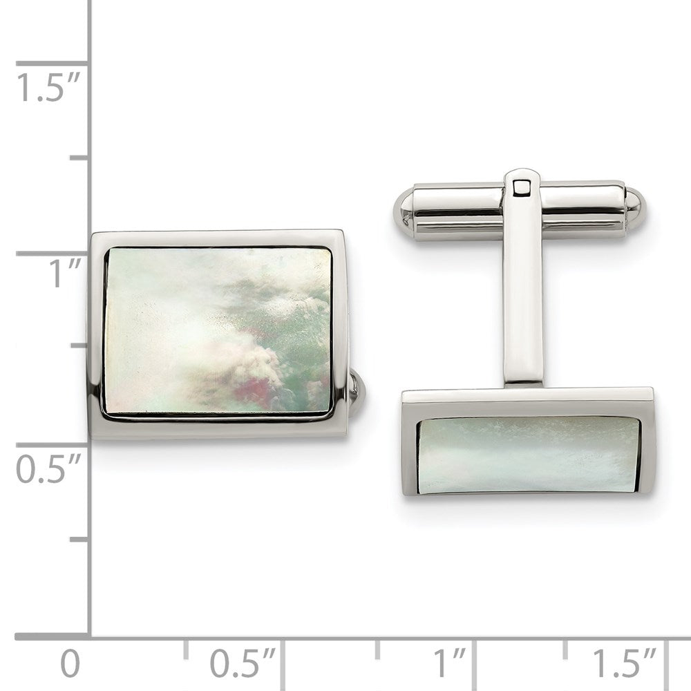 Stainless Steel Chisel Polished Mother Of Pearl Cufflinks