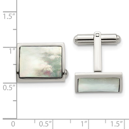 Stainless Steel Chisel Polished Mother Of Pearl Cufflinks