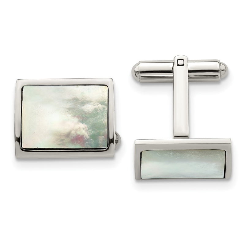 Stainless Steel Chisel Polished Mother Of Pearl Cufflinks