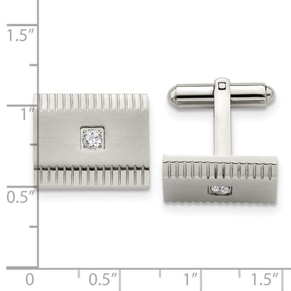 Stainless Steel Brushed Polished And Textured Cz Square Cufflinks