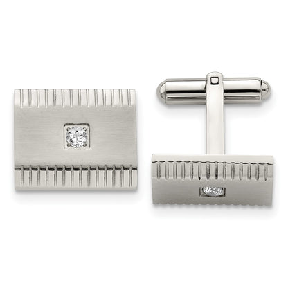 Stainless Steel Brushed Polished And Textured Cz Square Cufflinks