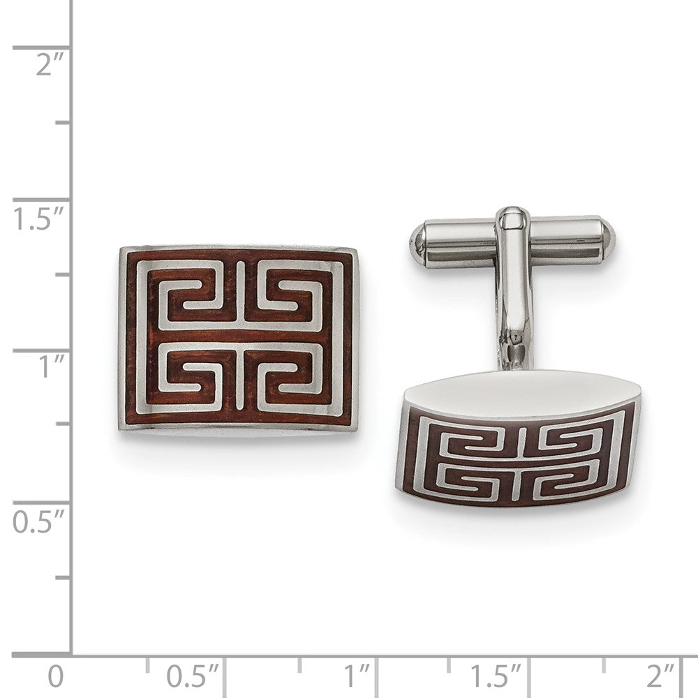 Stainless Steel Chisel Polished Koa Wood Inlay Rectangle Cufflinks