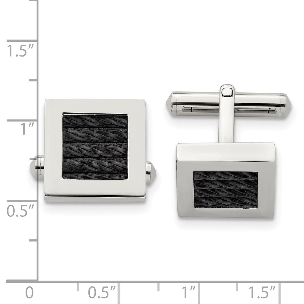 Stainless Steel Chisel Polished Black Ip-Plated Wire Square Cufflinks