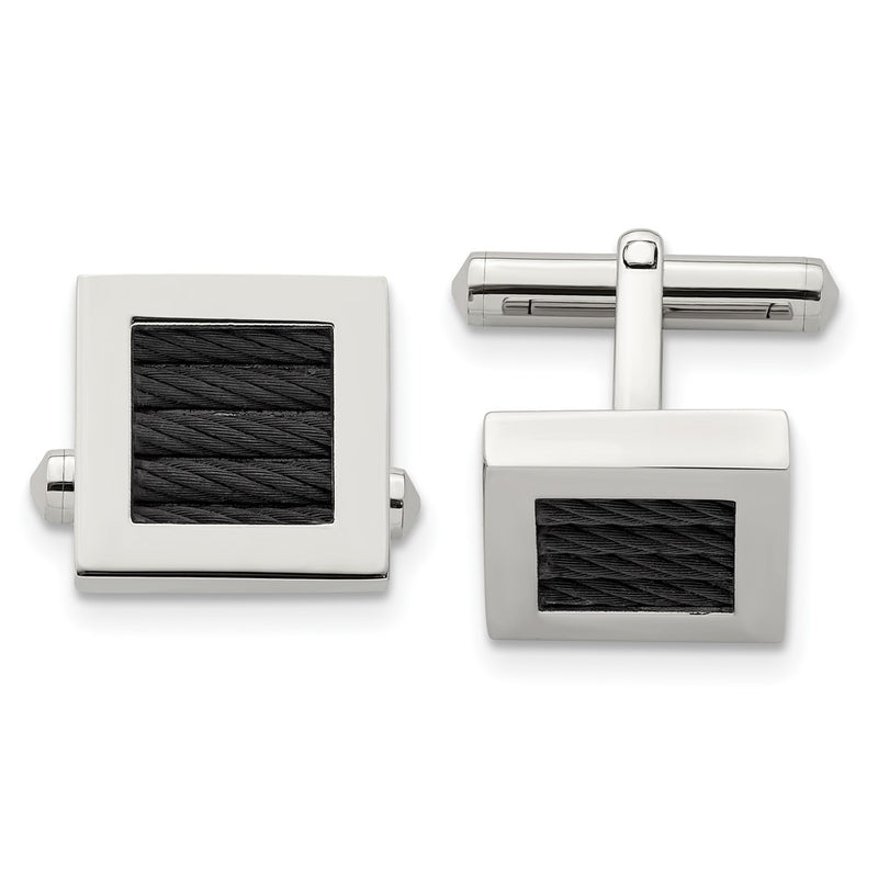 Stainless Steel Chisel Polished Black Ip-Plated Wire Square Cufflinks