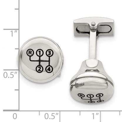 Stainless Steel Chisel Polished Enameled Stick Shift Design Cufflinks