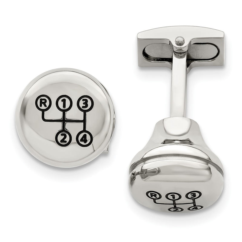 Stainless Steel Chisel Polished Enameled Stick Shift Design Cufflinks