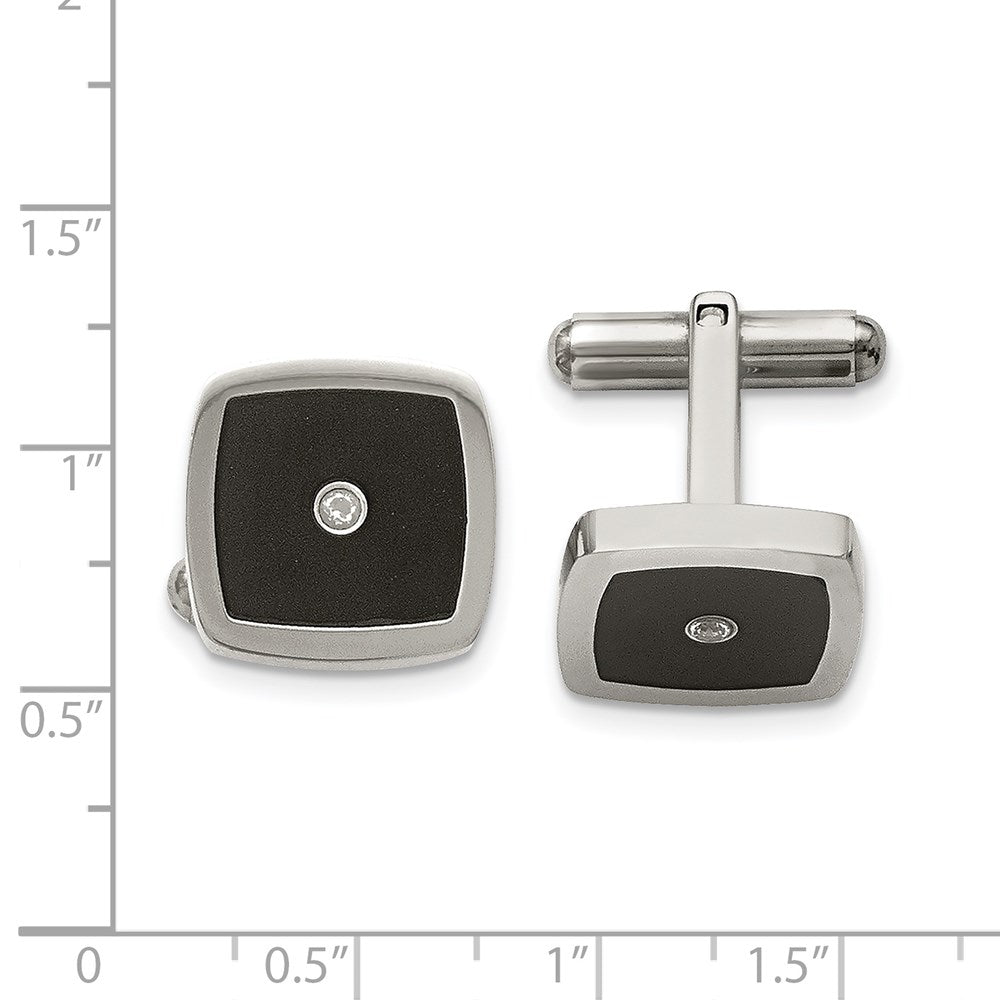 Stainless Steel Chisel Polished Enameled Cz Cufflinks