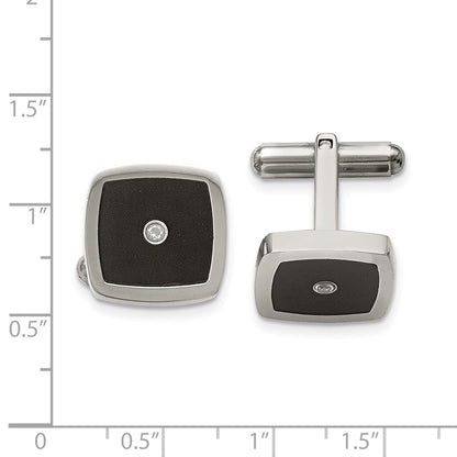 Stainless Steel Chisel Polished Enameled Cz Cufflinks