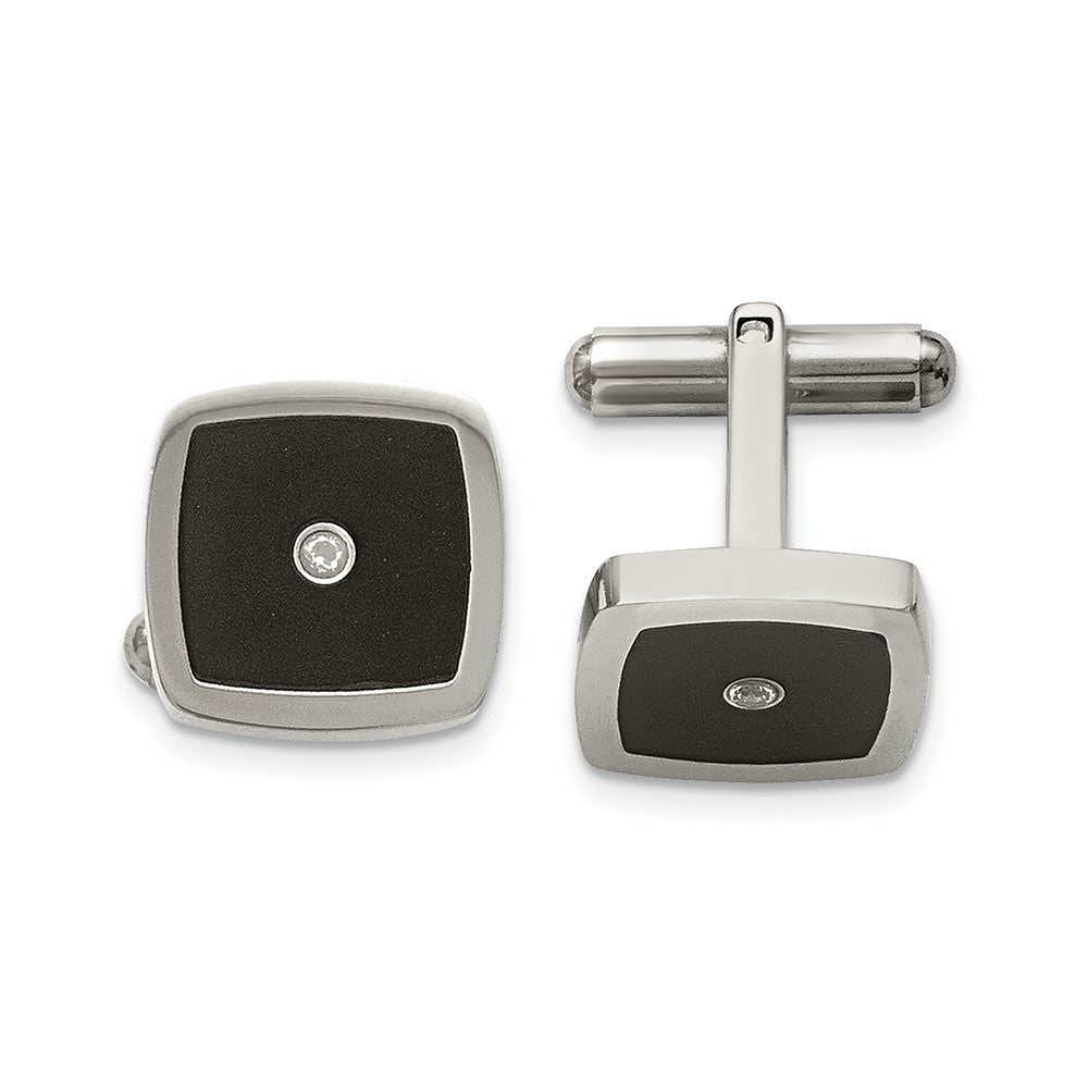Stainless Steel Chisel Polished Enameled Cz Cufflinks