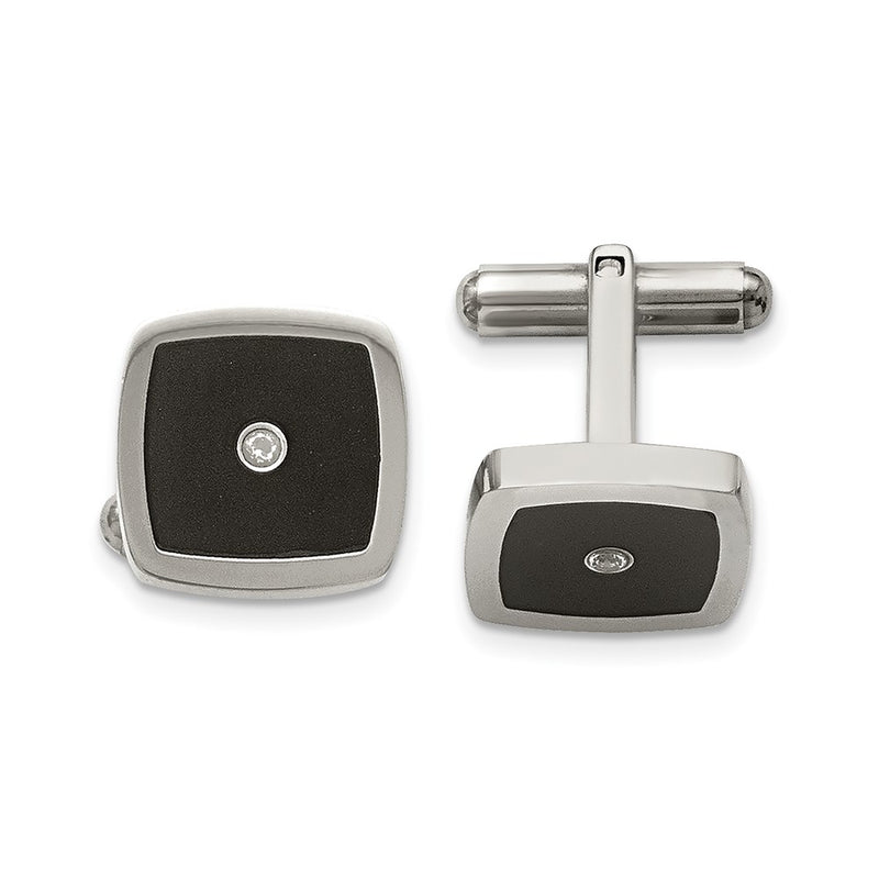 Stainless Steel Chisel Polished Enameled Cz Cufflinks
