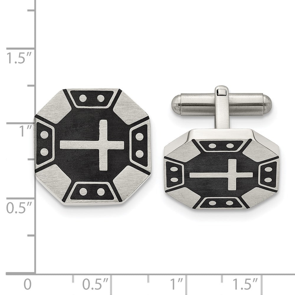 Stainless Steel Chisel Brushed Black Ip-Plated Cross Cufflinks