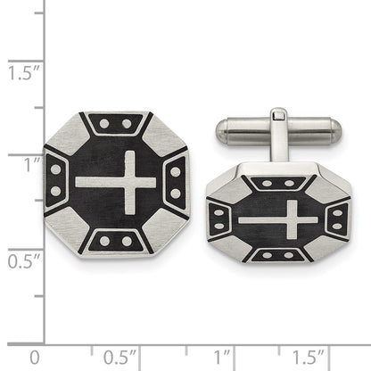 Stainless Steel Chisel Brushed Black Ip-Plated Cross Cufflinks